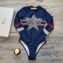 Christian Dior Bag Outlet For Sale Christian Dior Long Sleeve Bodysuit Women DiorAlps Print Lycra Blue - Dior Bag Outlet Official