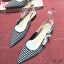 J'Adior Slingback Ballerina Flats Women Houndstooth Motif Wool Black - Dior Bag Outlet Official