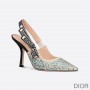 J'Adior Slingback Pumps Women Brocart Motif Cotton Blue - Dior Bag Outlet Official