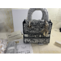 Dior Medium Lady D-Lite Bag 24cm Embroidery Black White