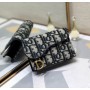 Dior Saddle Flap Card Holder Blue Dior Oblique Jacquard